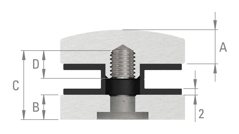 Glaspunkthalter 40mm, Anschluss: flach, V2A