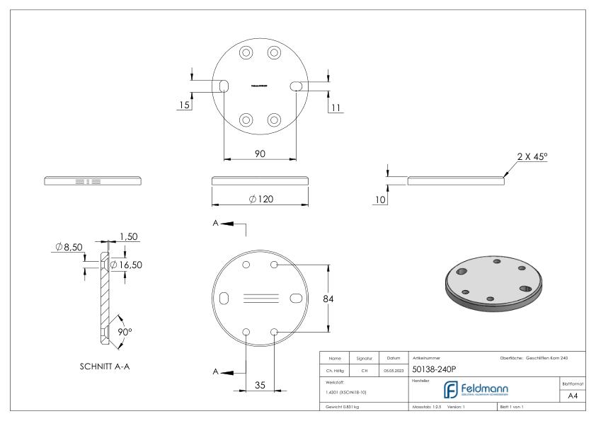 Ankerplatte, 120x10mm, für Spannringe, V2A