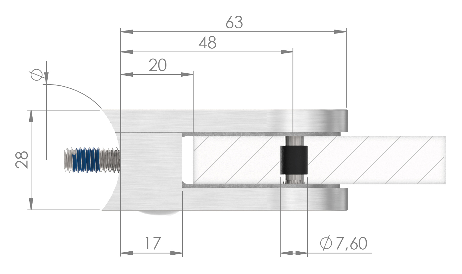 Glasklemme Mod. 12, Anschluss: 48,3mm, V4A Glasklemme Mod. 12, Anschluss: 48,3mm, V4A