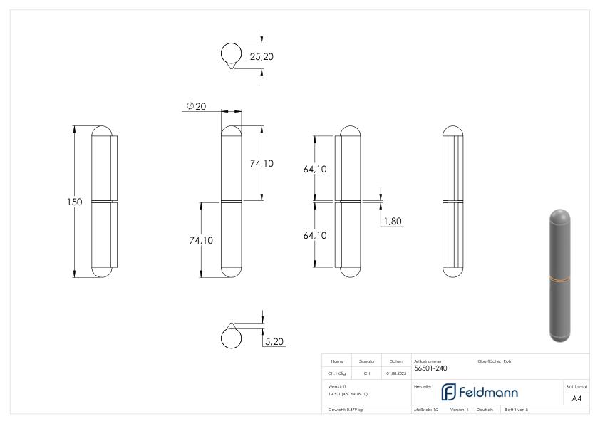 Anschweißband, L: 150mm, V2A