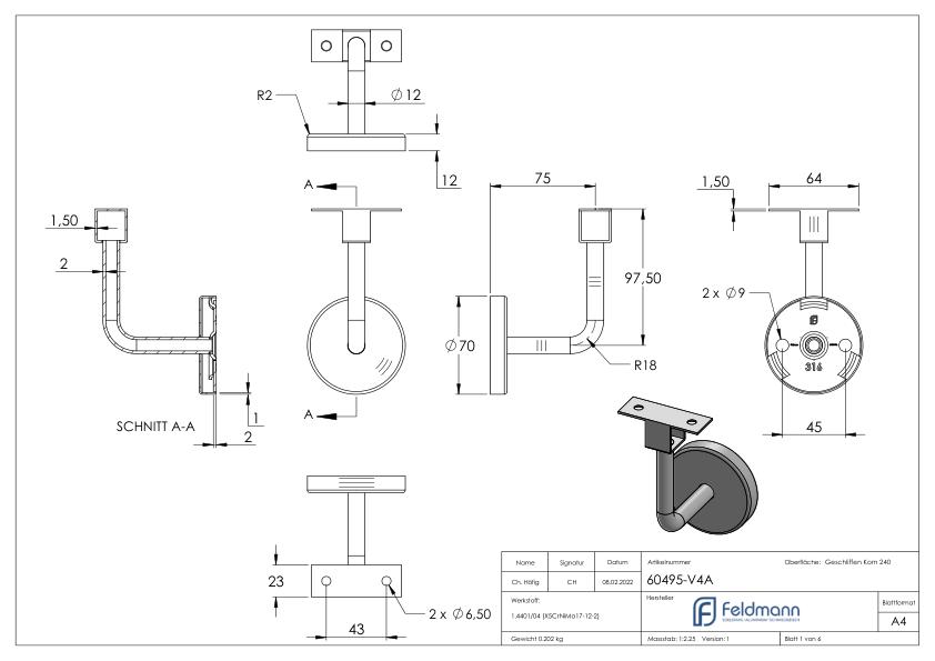 Handlaufhalter für LED Handlauf  (Ronde und Bügel verschweißt), V4A