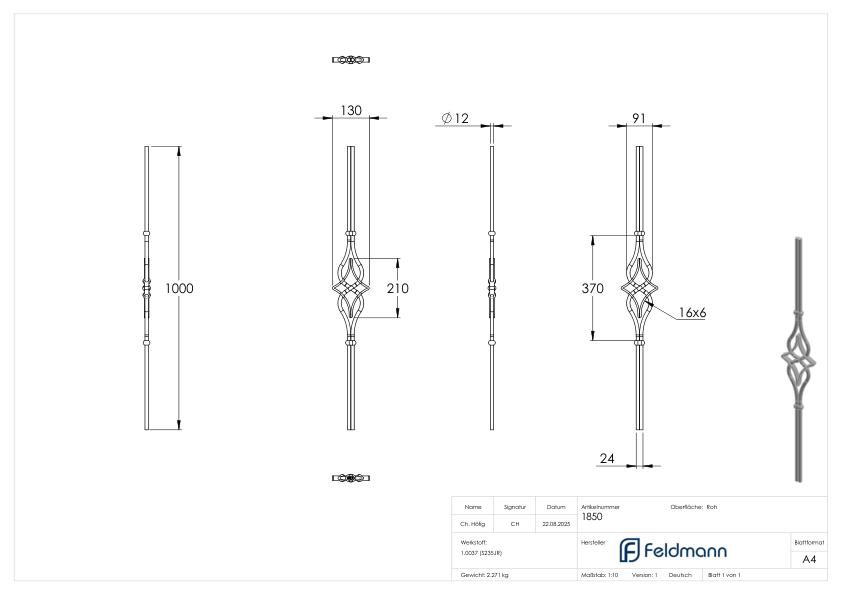 Designstab Ø 12mm, H: 1000mm