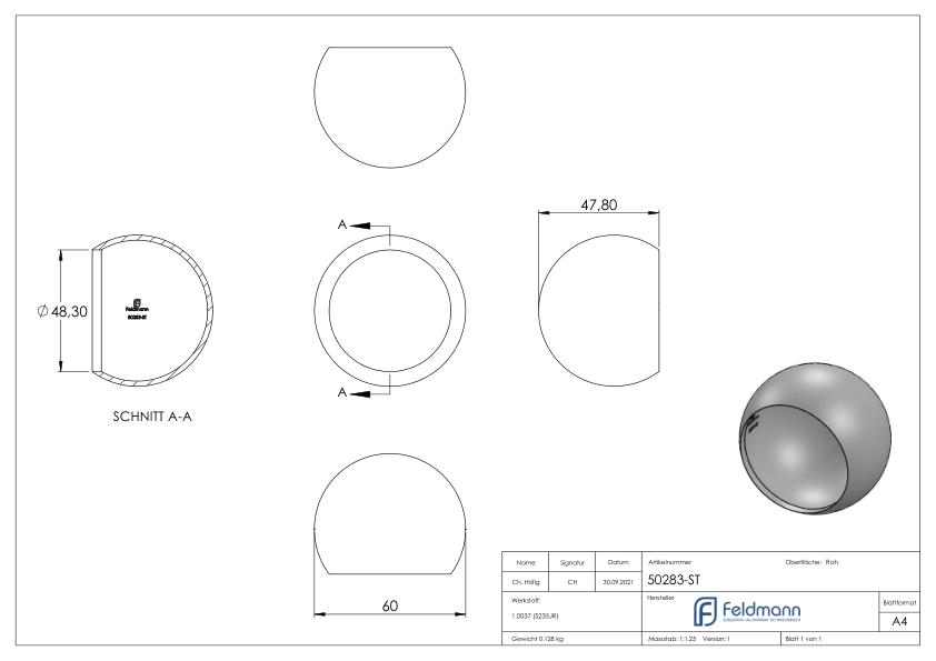 Rohrabschlusskugel für 48,3mm