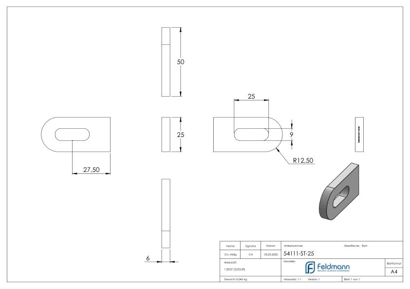 Anschweißlasche 50x25x6mm