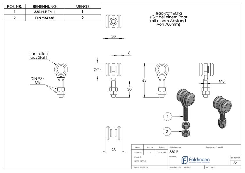 Laufrolle mit Kugellager