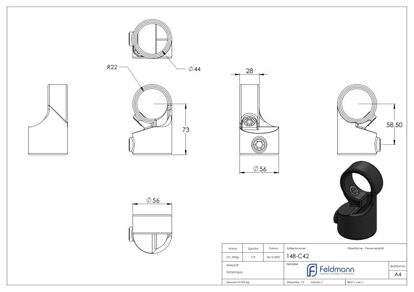 Gelenk, verstellbar, für Rohr Ø 42,4mm