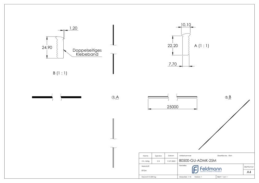 Abschlussdichtung, EPDM, 25m, schwarz