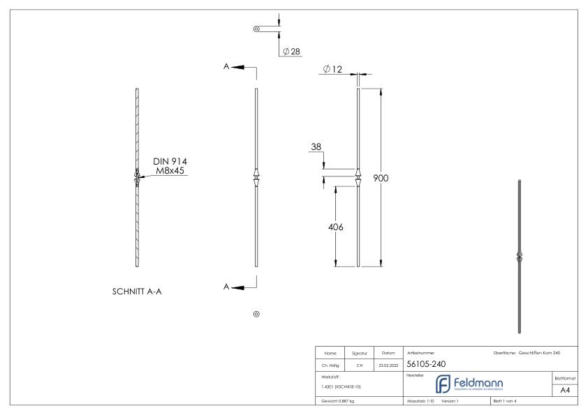 Zierstab, OHNE Kugel, V2A