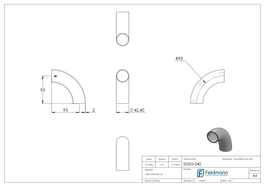 Schweißbogen 90°, 42,4x2,0mm, V2A