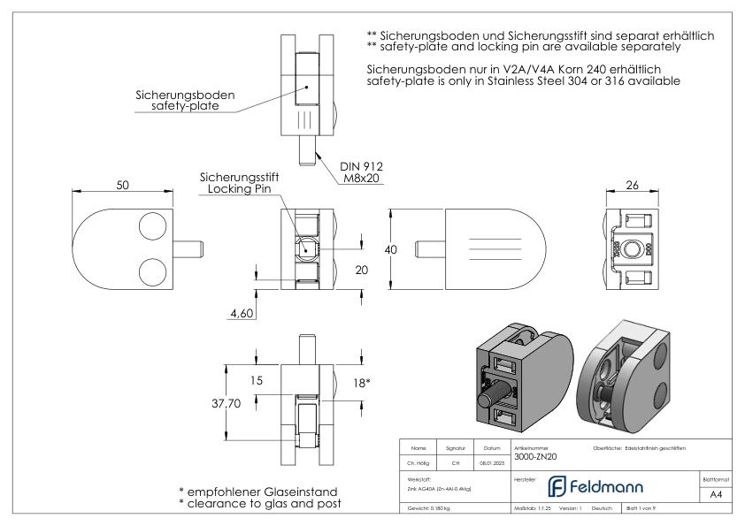 Glasklemme Mod. 30, Anschluss: gerade, VA-Effekt