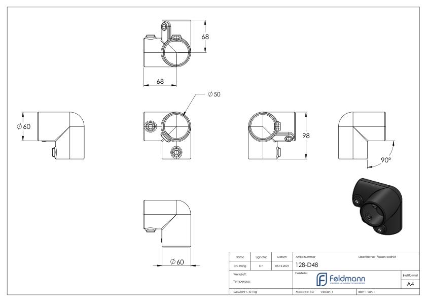Eckstück, für Rohr Ø 48,3mm