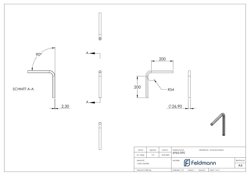 Stahl-Rohr-Bogen 90°, 26,9x2,3mm