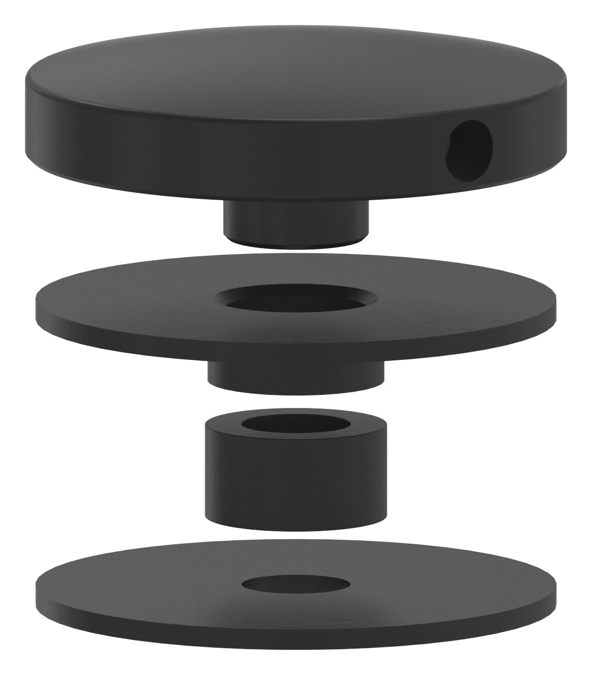 Oberteil für 52mm Glaspunkthalter, V2A, pulverbeschichtet in RAL 9005 schwarz matt