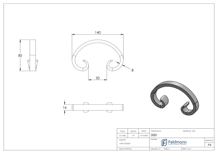 C-Schnecke 16x8mm, 90x140mm