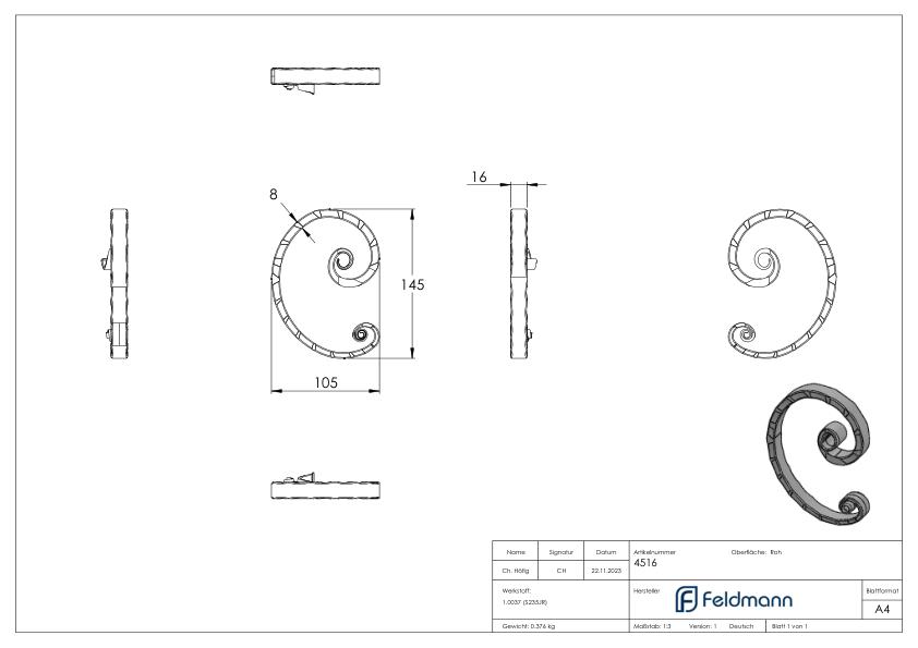 C-Schnörkel 16x8mm, 145x105mm, RE