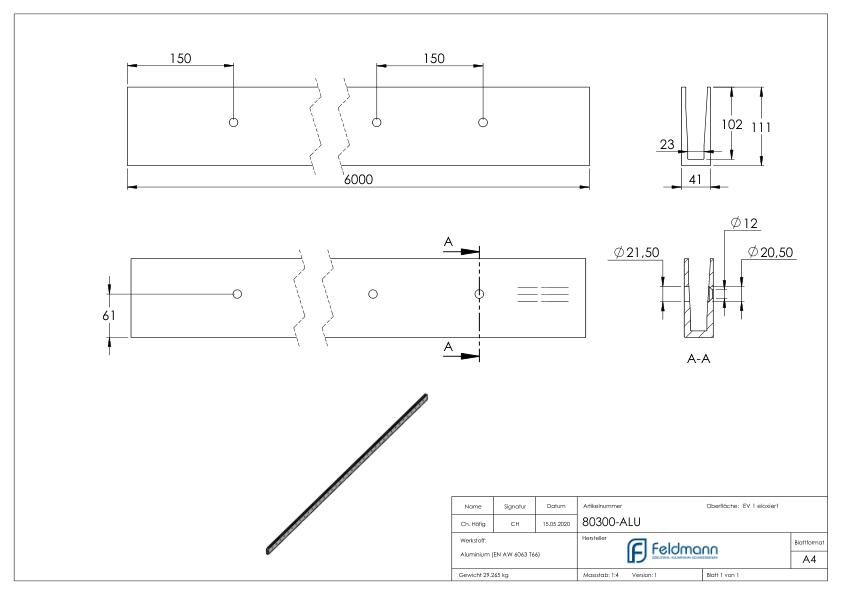Alu-Profil ELEGANZA LIGHT, seitliche Montage, L: 6000mm Alu-Profil ELEGANZA LIGHT, seitliche Montage, L: 6000mm