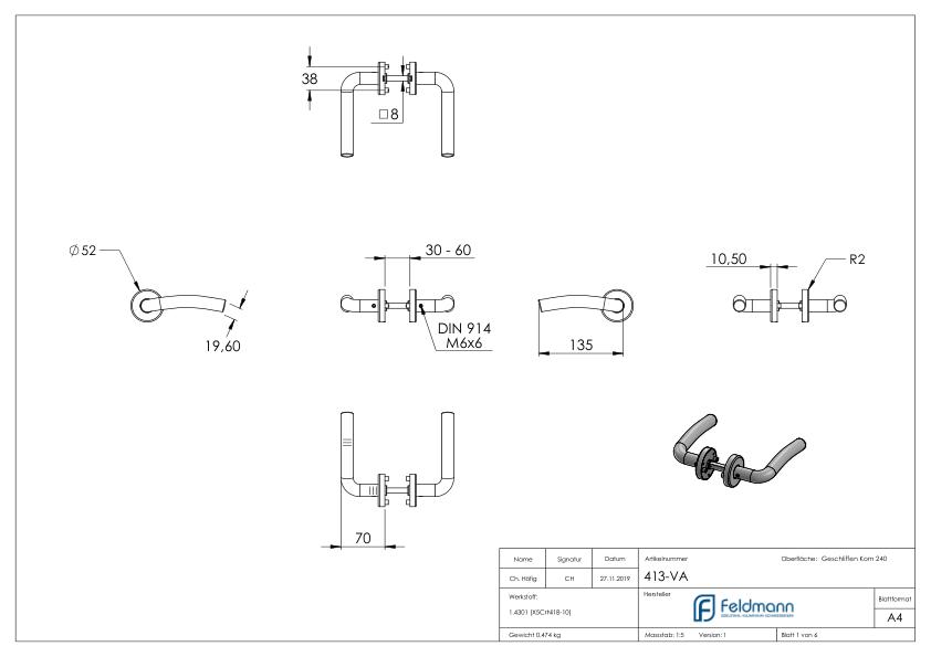 Türdrücker-Paar, drehbar, V2A