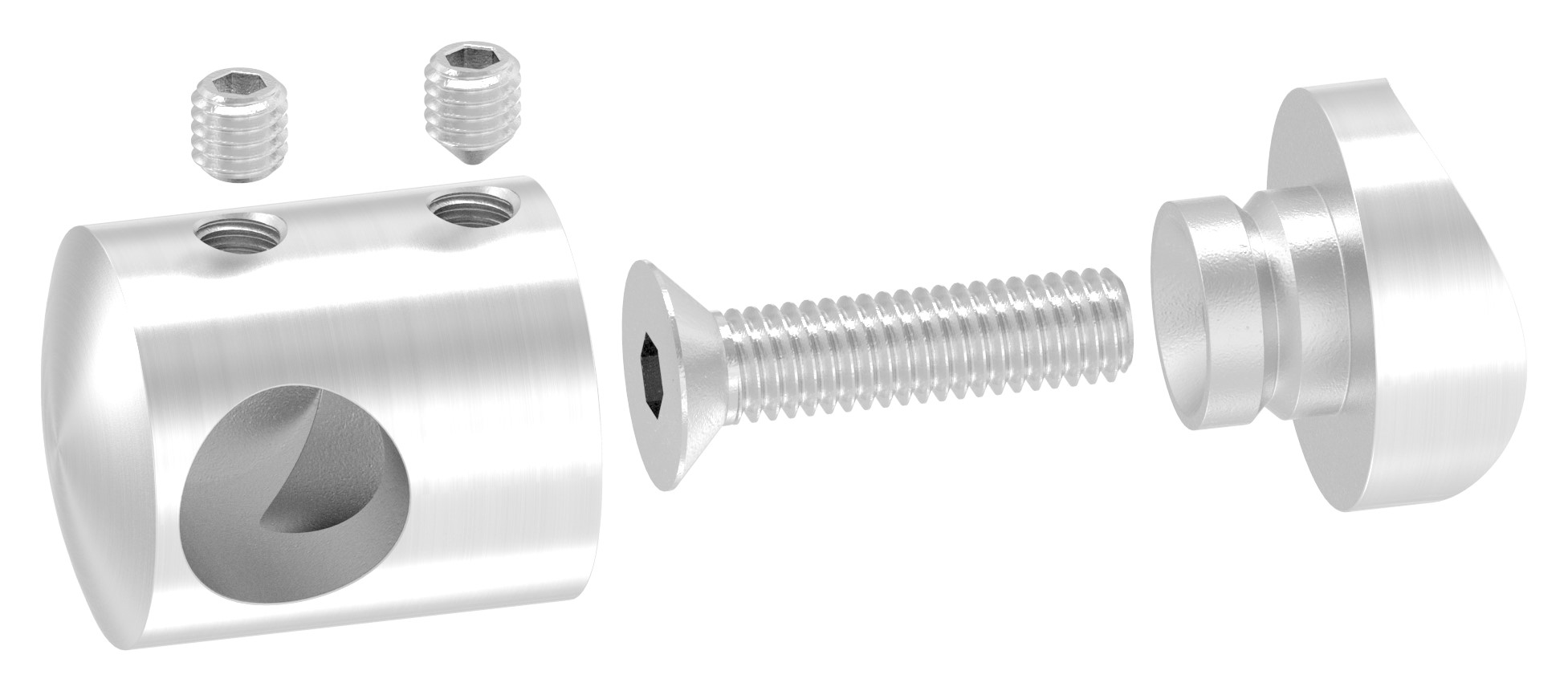 Querstabhalter für 42,4mm Rohr, Sackloch links 12,2mm, V2A Querstabhalter für 42,4mm Rohr, Sackloch links 12,2mm, V2A